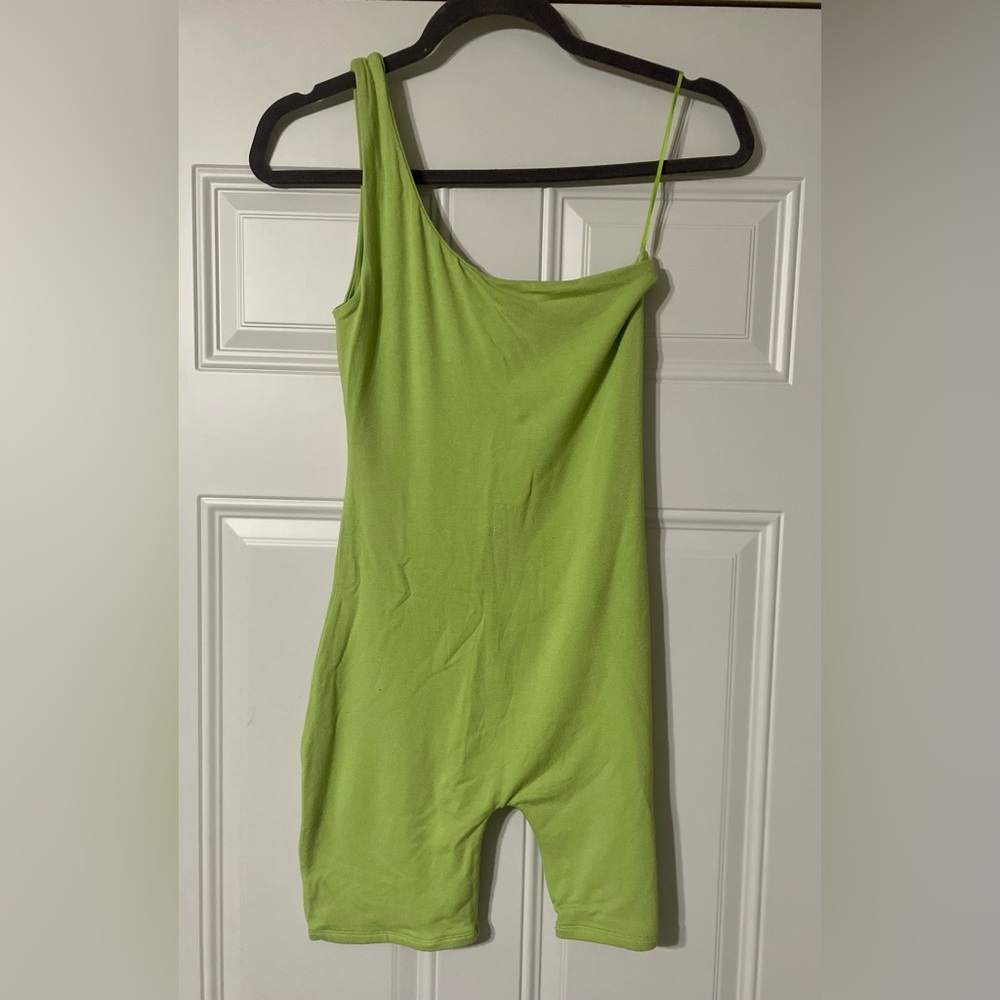 Naked Wardrobe Bright Green One Shoulder Stretchy Romper Size Medium colorful - Picture 3 of 5